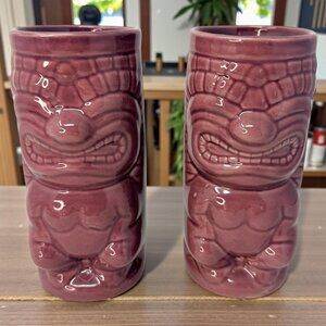 Vintage Don the Beachcomber Mauve‎ Tiki Mugs Pair Ceramic 6.25"